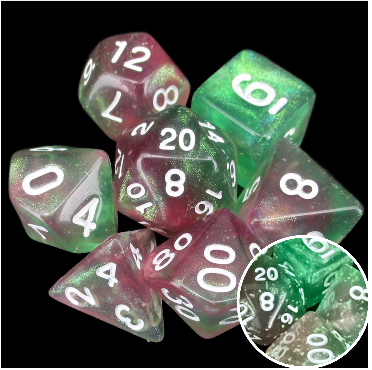 TDSO Aurora Rebirth Glitter Glow 7 Dice Polyset LTD EDITION