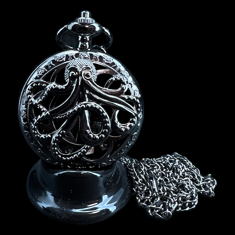 TDSO Black Nickel Metal Cthulhu Fob Watch Case With Micro 7mm 7 Dice Polyset