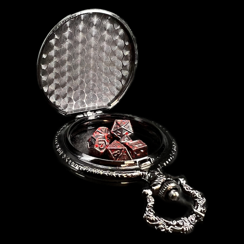 TDSO Black Nickel 2nd Amendment Fob Watch Case With Micro 7mm 7 Dice Polyset