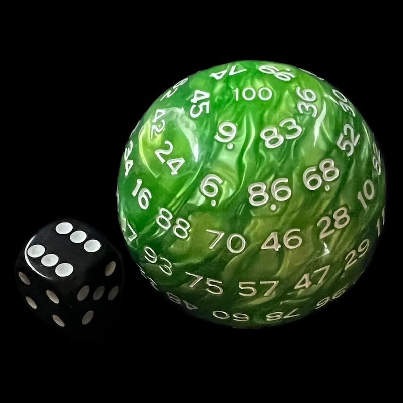 TDSO Cannonball Pearl Green HUGE 55mm D100 Dice
