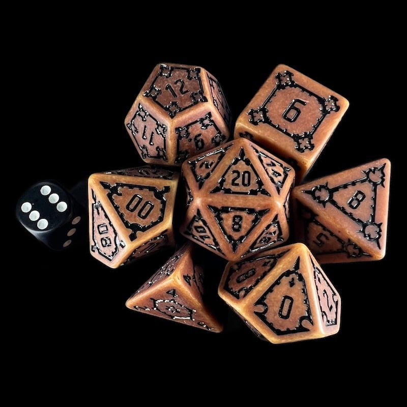 TDSO Castle Antique Bronze & Black GIANT 7 Dice Polyset
