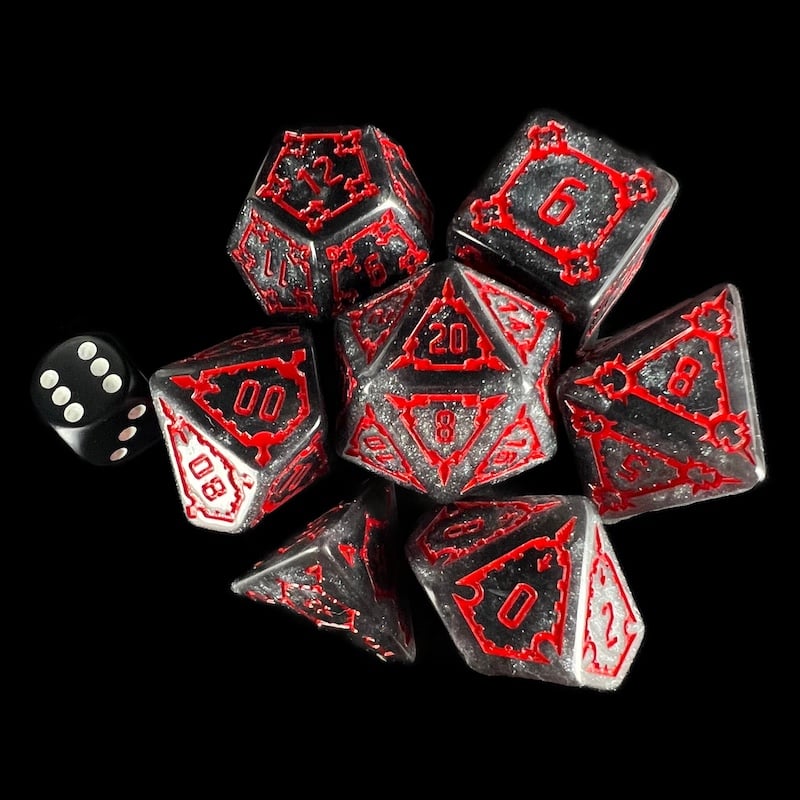TDSO Castle Iridescent Black & Red GIANT 7 Dice Polyset