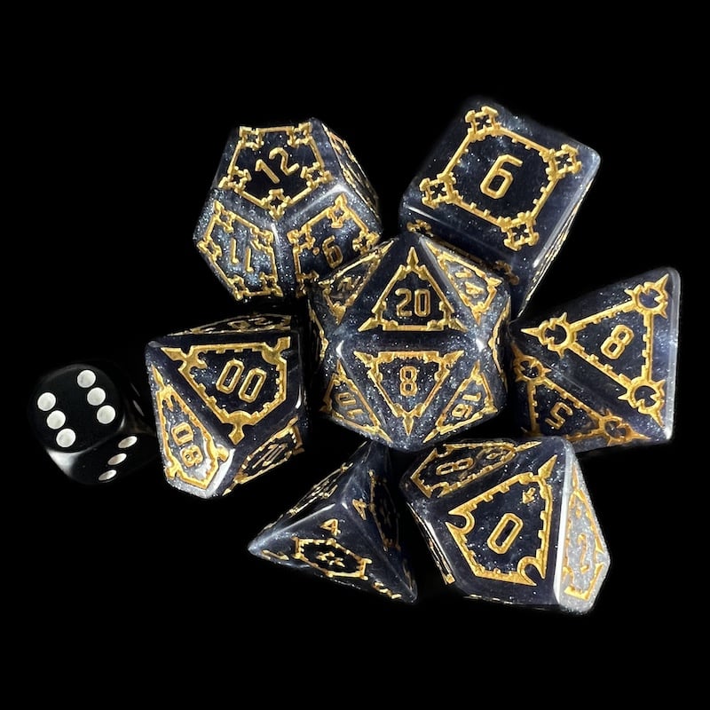 TDSO Castle Iridescent Blue & Gold GIANT 7 Dice Polyset