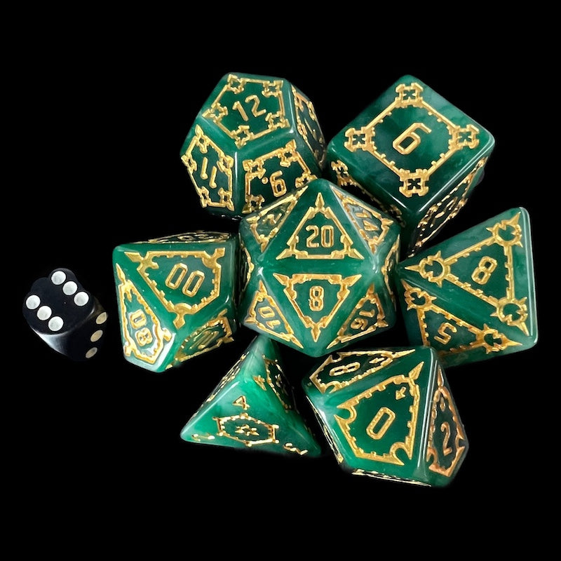 TDSO Castle Jade Green & Gold GIANT 7 Dice Polyset