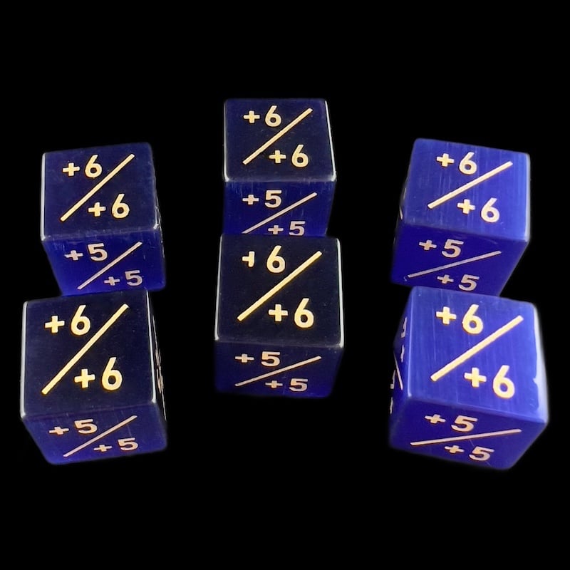 TDSO Cats Eye Glass Dark Blue & Gold Positive Counter 6 x D6 Dice Set In Padded Case