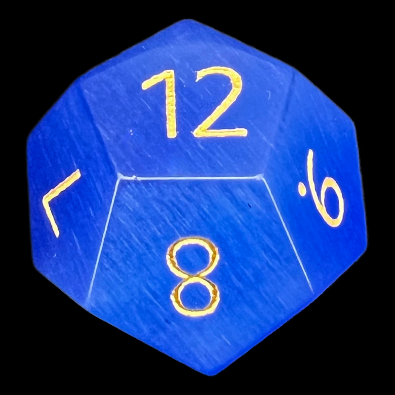 TDSO Cats Eye Glass Dark Blue & Gold D12 Dice
