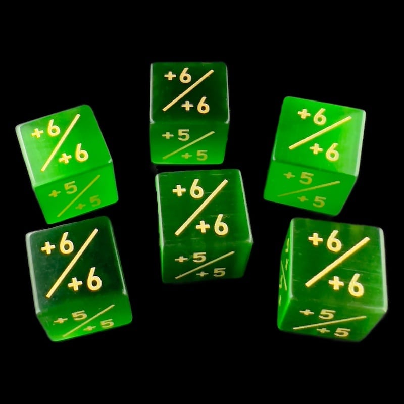 TDSO Cats Eye Glass Dark Green & Gold Positive Counter 6 x D6 Dice Set In Padded Case