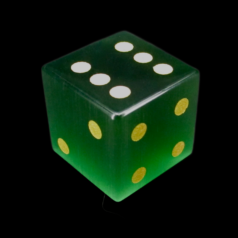 TDSO Cats Eye Glass Dark Green & Gold 6 x D6 Spot Dice Set