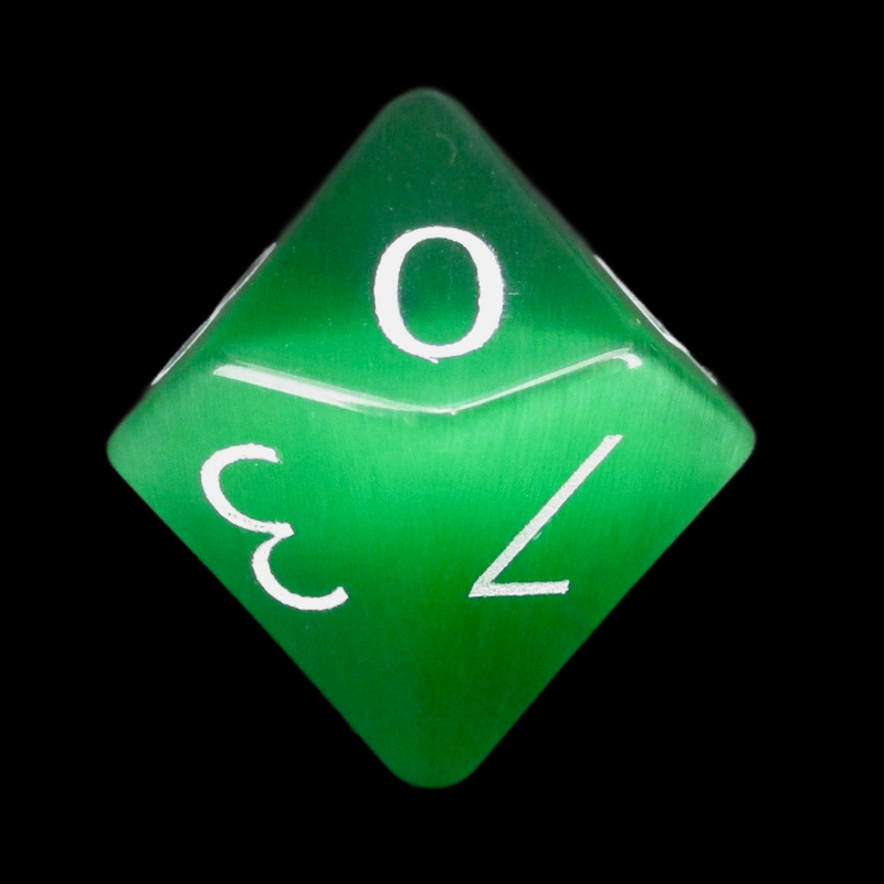 TDSO Cats Eye Glass Dark Green & White D10 Dice