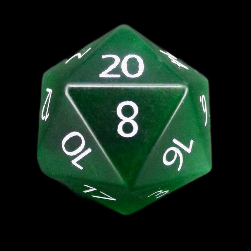 TDSO Cats Eye Glass Dark Green & White D20 Dice