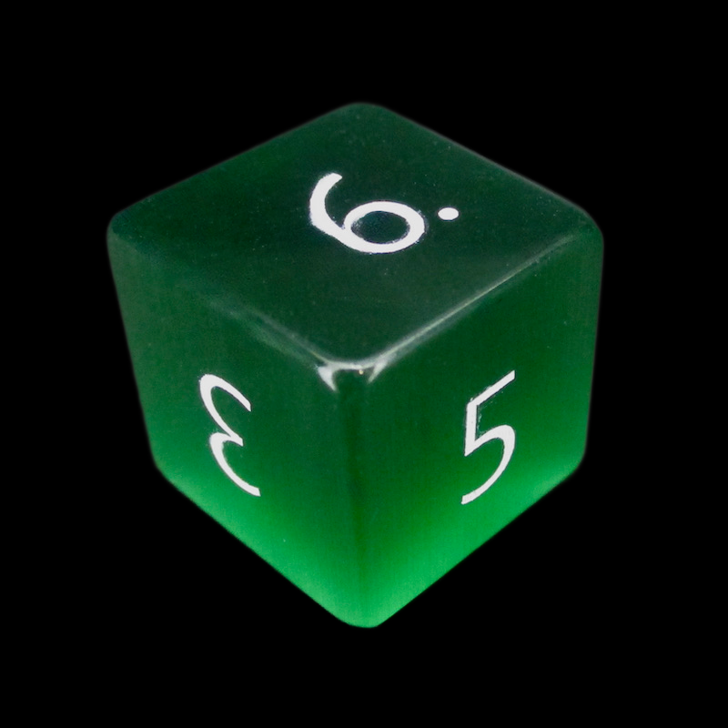 TDSO Cats Eye Glass Dark Green & White D6 Dice