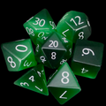 TDSO Cats Eye Glass Dark Green & White 7 Dice Polyset