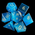 TDSO Cats Eye Glass Aquamarine & Gold 7 Dice Polyset In Padded Case