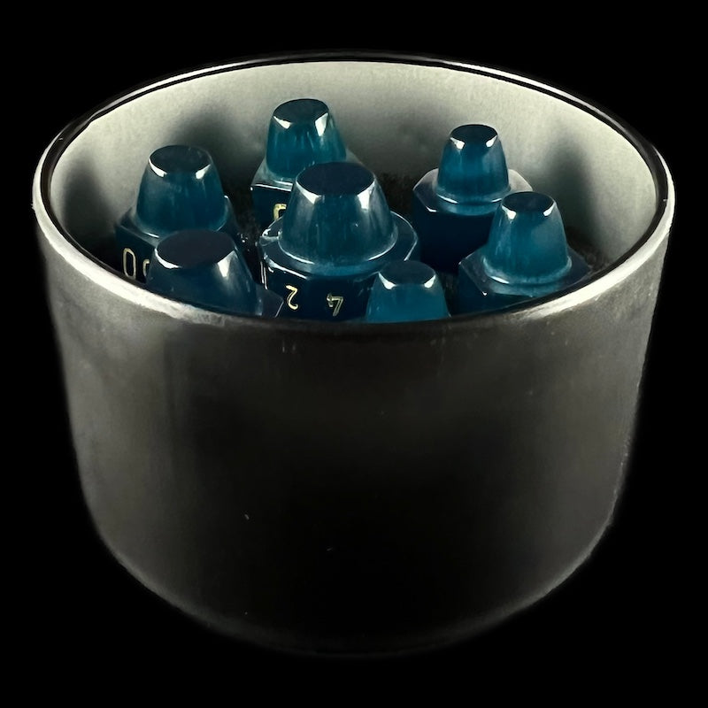Cats Eye Glass Aquamarine & Gold Bullet Dice Set
