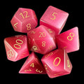 TDSO Cats Eye Glass Pink & Gold 7 Dice Polyset In Padded Case