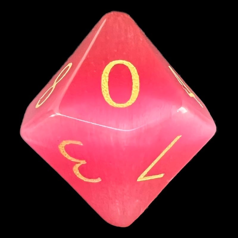TDSO Cats Eye Glass Pink & Gold D10 Dice
