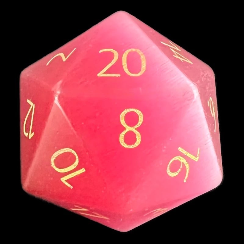 TDSO Cats Eye Glass Pink & Gold D20 Dice