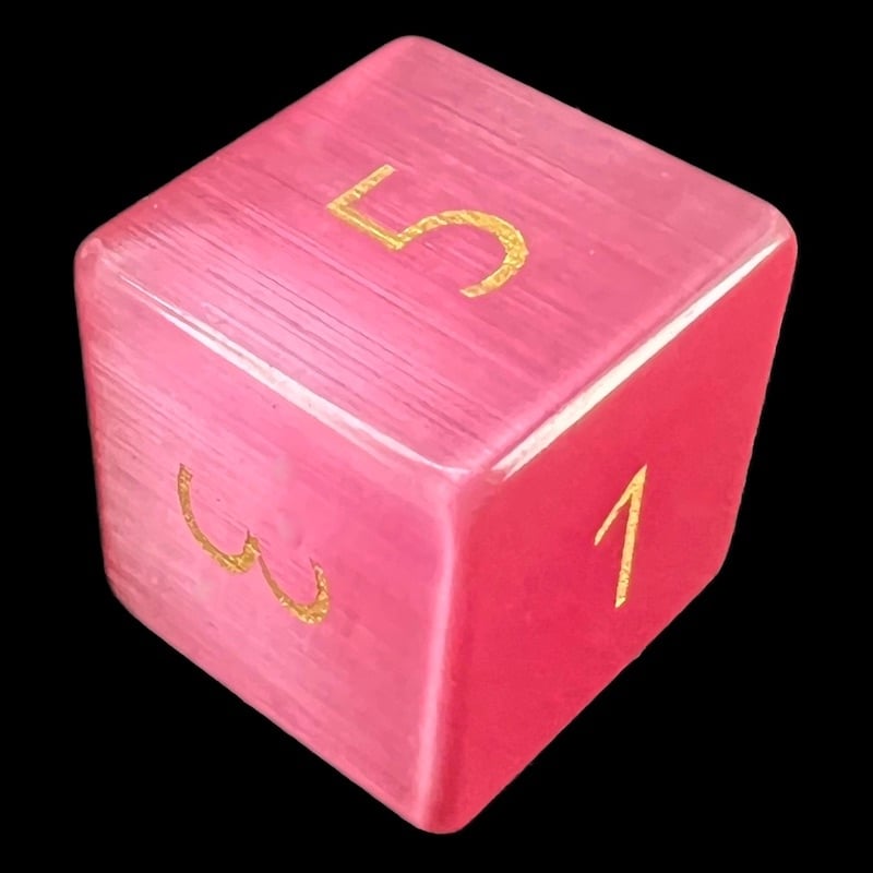 TDSO Cats Eye Glass Pink & Gold D6 Dice