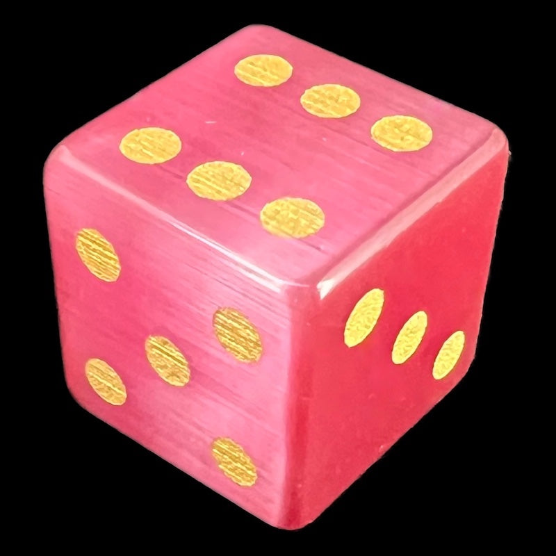 TDSO Cats Eye Glass Pink & Gold D6 Spot Dice