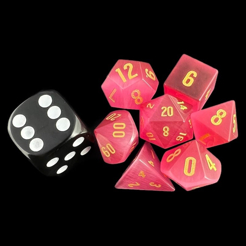 TDSO Cats Eye Glass Pink & Gold MINI 7 Dice Polyset