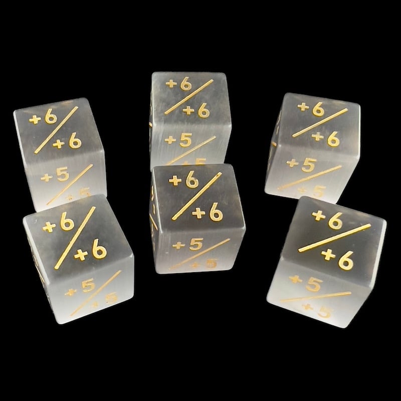 TDSO Cats Eye Glass Grey & Gold Positive Counter 6 x D6 Dice Set In Padded Case