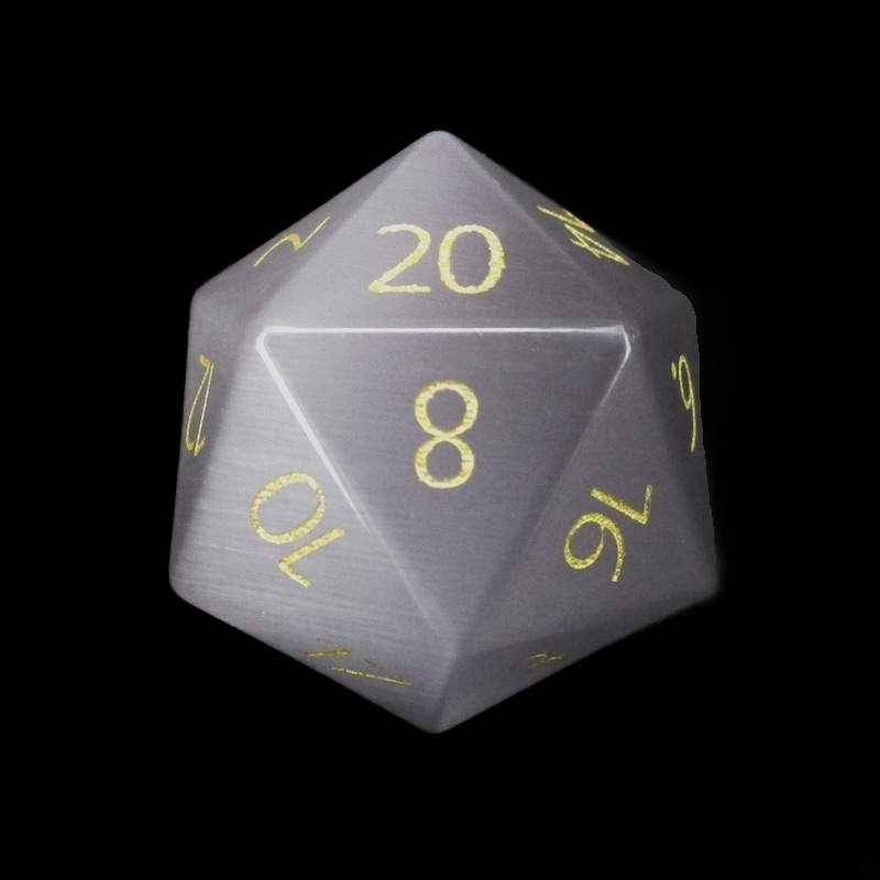 TDSO Cats Eye Glass Grey & Gold D20 Dice