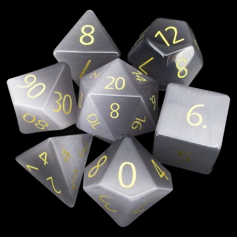 TDSO Cats Eye Glass Grey & Gold 7 Dice Polyset