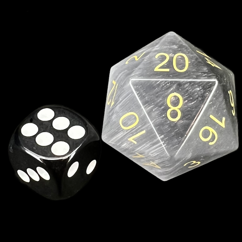 TDSO Cats Eye Glass Grey & Gold  JUMBO 30mm D20 Dice