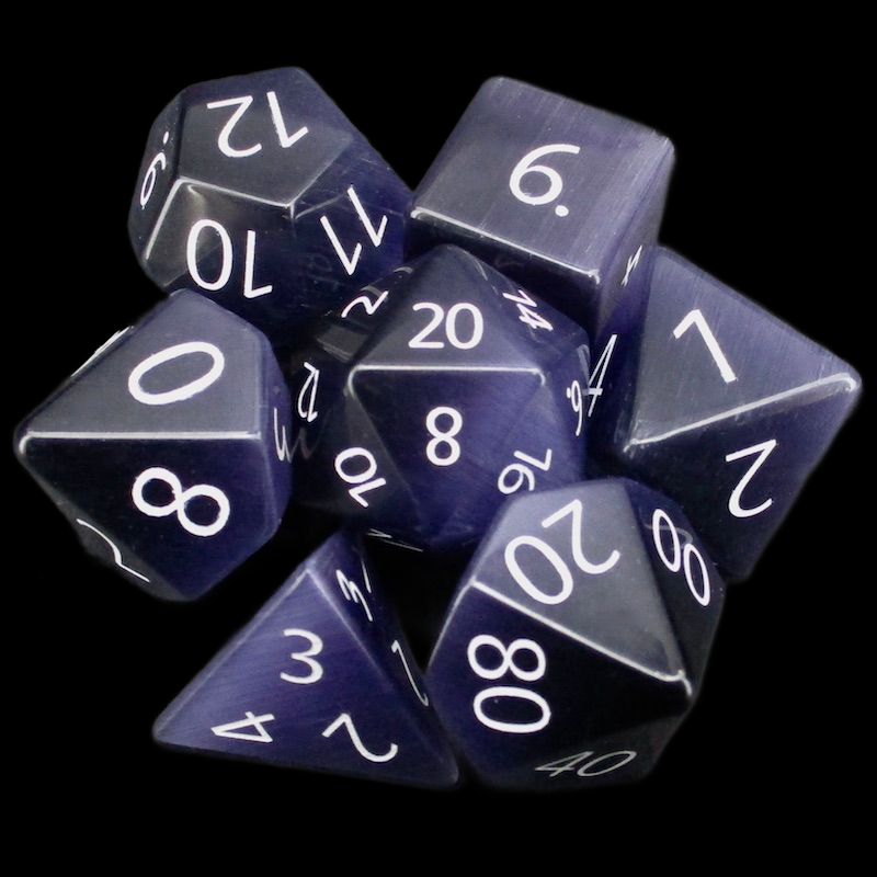 TDSO Cats Eye Glass Kynite & White 7 Dice Polyset