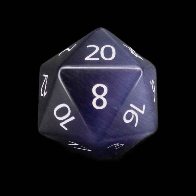 TDSO Cats Eye Glass Kynite & White D20 Dice