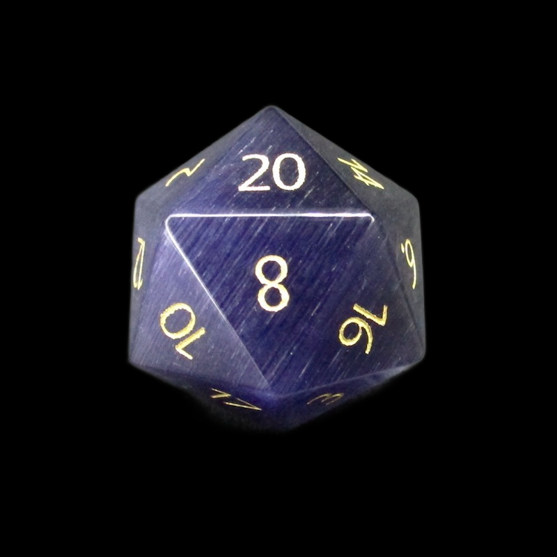 TDSO Cats Eye Glass Kynite & Gold D20 Dice