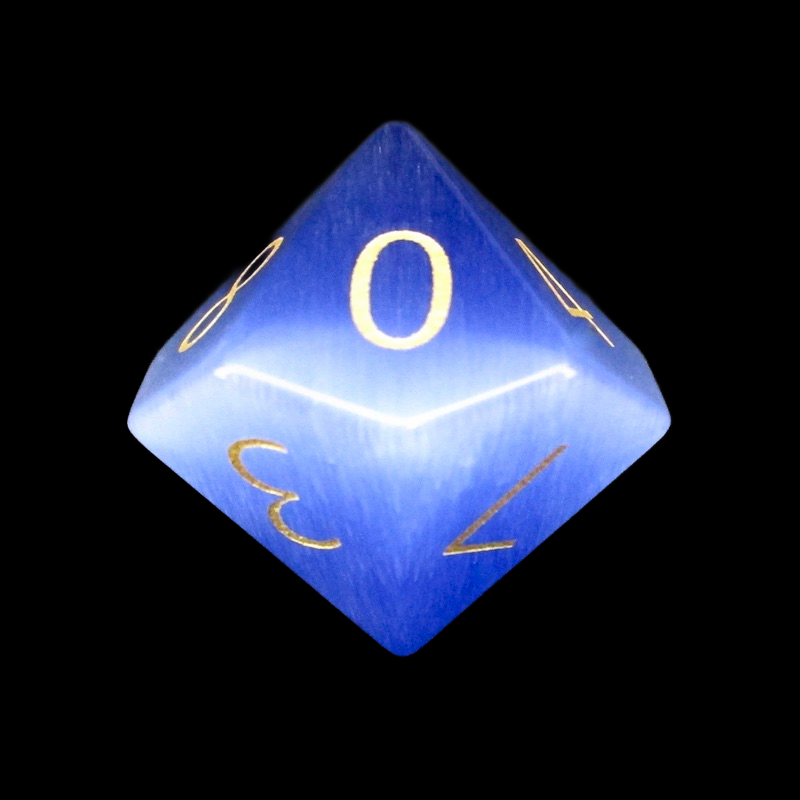 TDSO Cats Eye Glass Light Blue & Gold D10 Dice