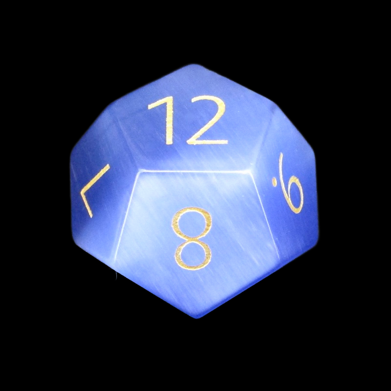 TDSO Cats Eye Glass Light Blue & Gold D12 Dice