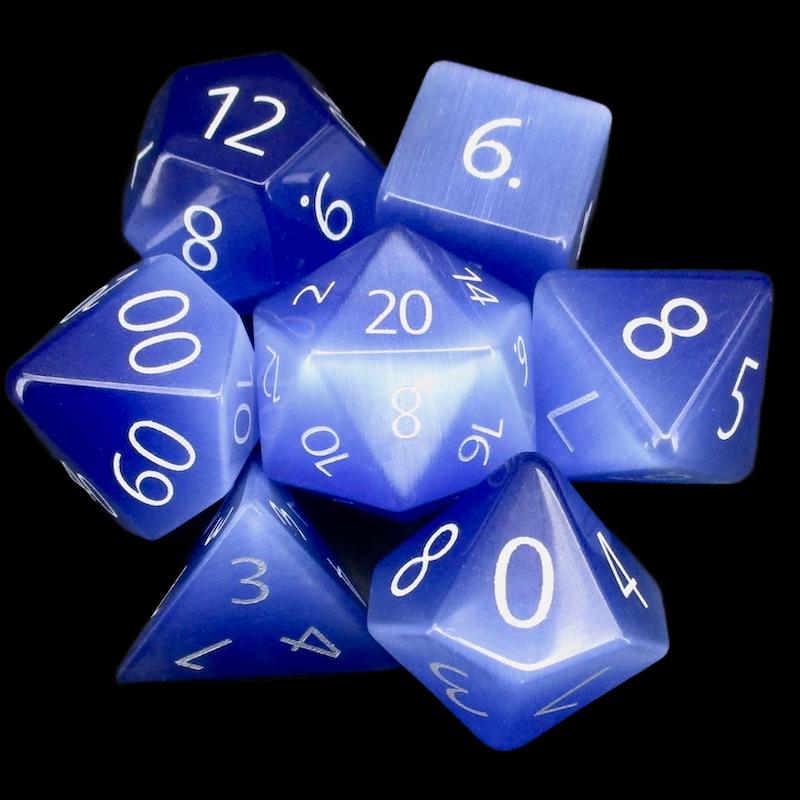 TDSO Cats Eye Glass Light Blue & White 7 Dice Polyset