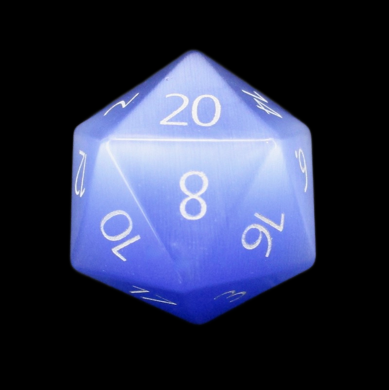 TDSO Cats Eye Glass Light Blue & White D20 Dice