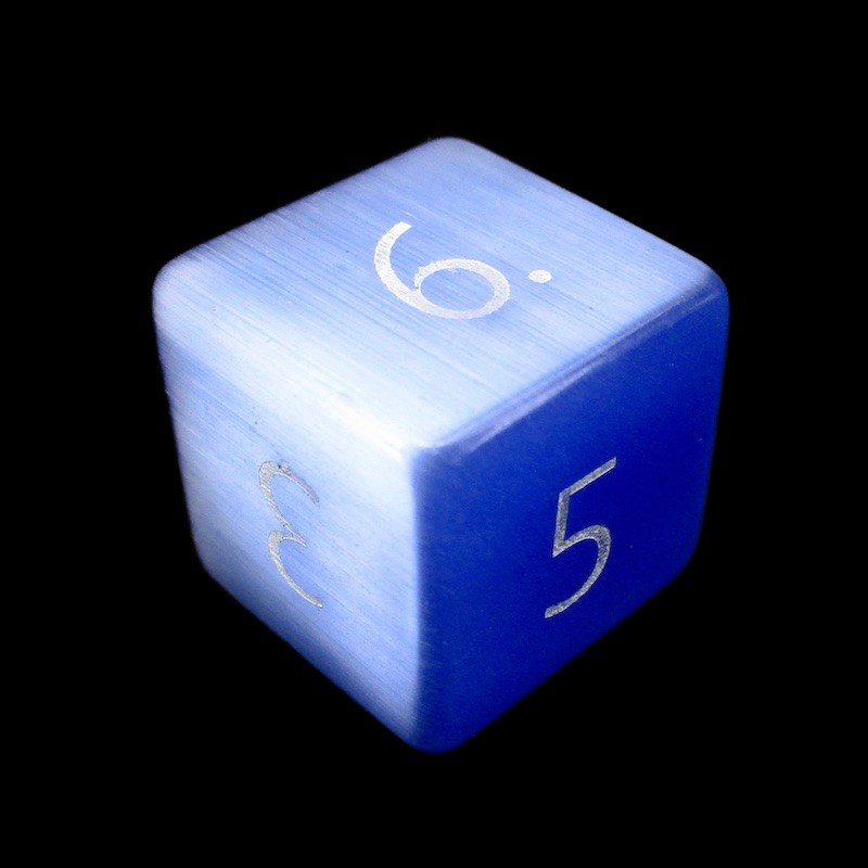 TDSO Cats Eye Glass Light Blue & White D6 Dice