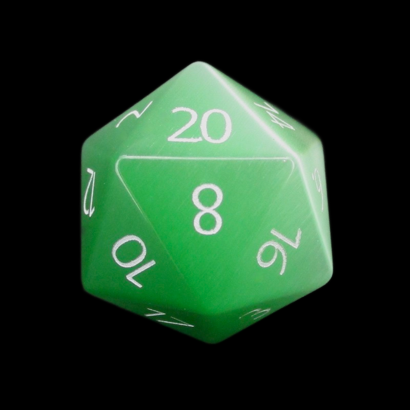 TDSO Cats Eye Glass Light Green & White D20 Dice