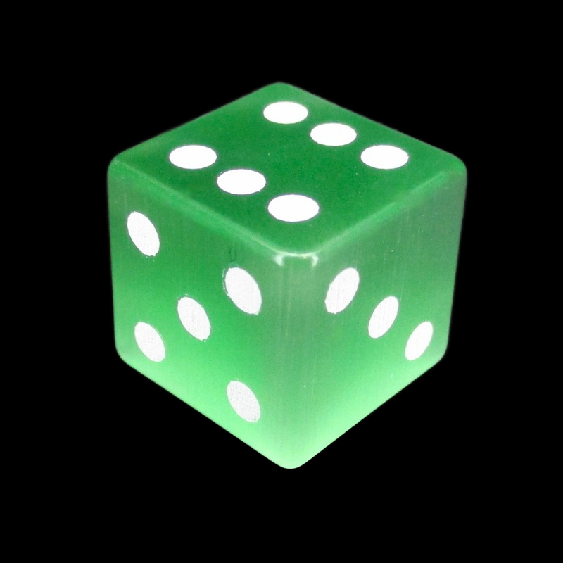 TDSO Cats Eye Glass Light Green & White D6 Spot Dice