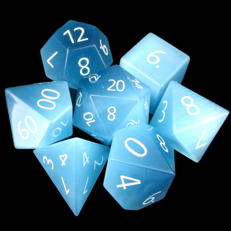 TDSO Cats Eye Glass Mint Blue & White 7 Dice Polyset