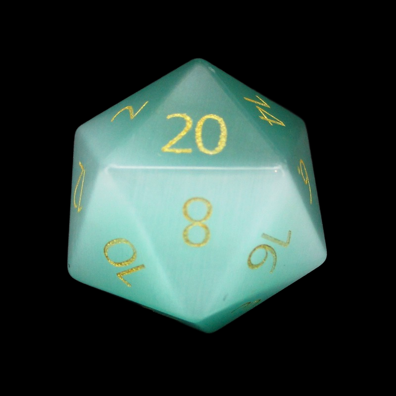 TDSO Cats Eye Glass Mint Green & Gold D20 Dice