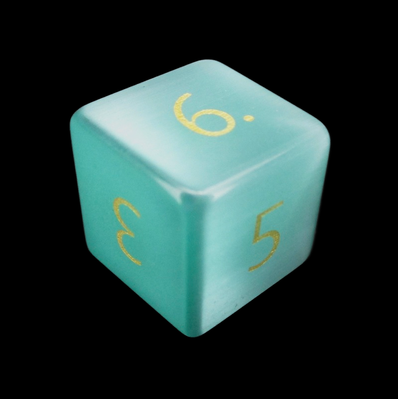 TDSO Cats Eye Glass Mint Green & Gold D6 Dice