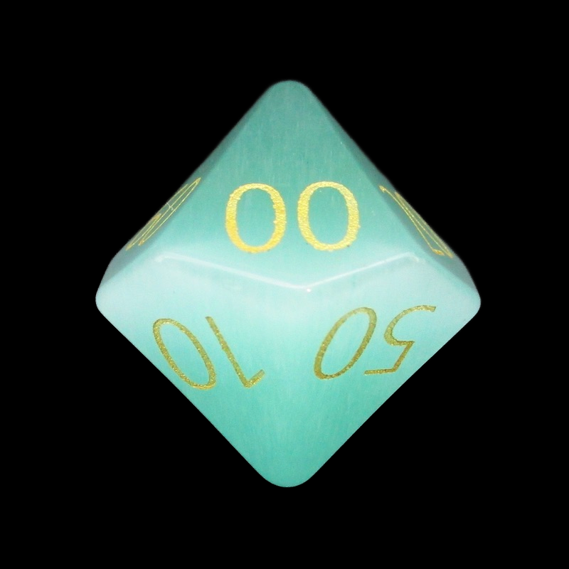 TDSO Cats Eye Glass Mint Green & Gold Percentile Dice