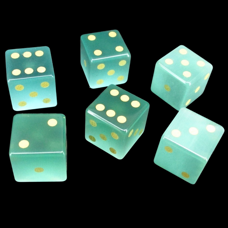 TDSO Cats Eye Glass Mint Green & Gold 6 x D6 Spot Dice Set