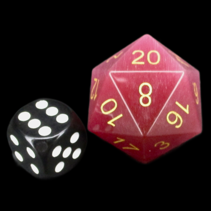 TDSO Cats Eye Glass Pink & Gold JUMBO 30mm D20 Dice