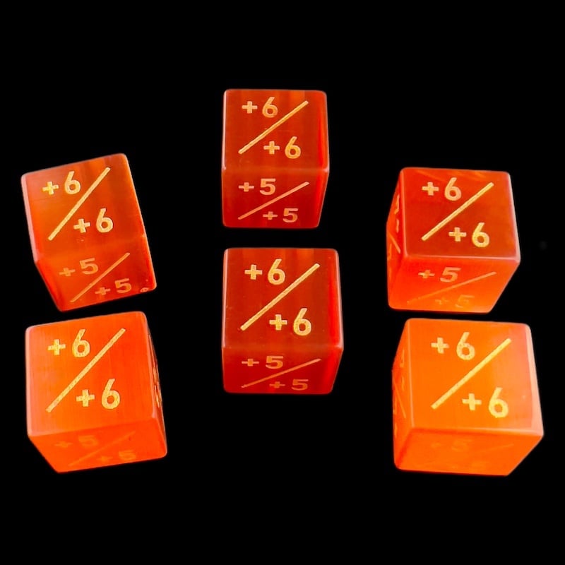TDSO Cats Eye Glass Red & Gold Positive Counter 6 x D6 Dice Set In Padded Case