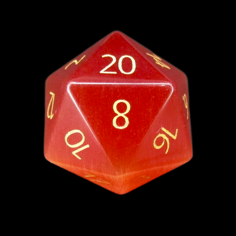 TDSO Cats Eye Glass Red & Gold D20 Dice