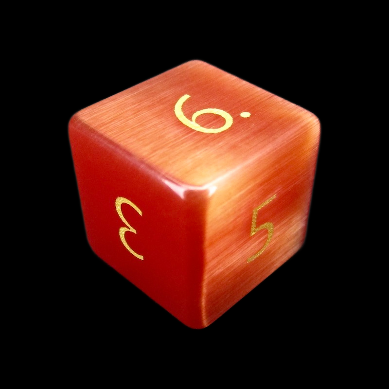 TDSO Cats Eye Glass Red & Gold D6 Dice