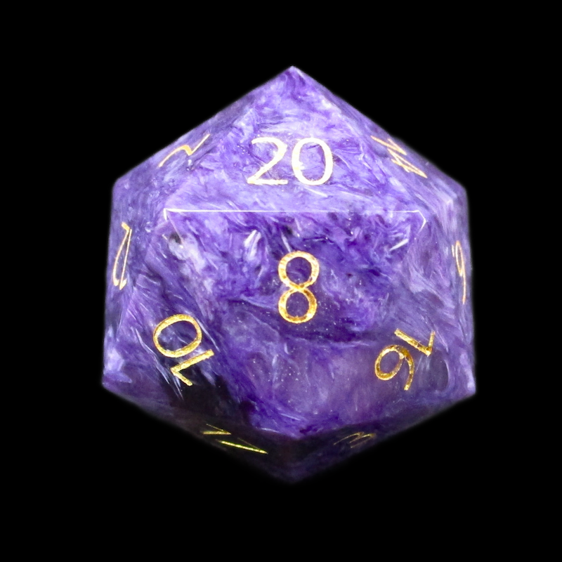 TDSO Gemstone Charoite & Gold D20 Dice