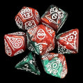 TDSO Christmas Duel Green Red & White 7 Dice Polyset