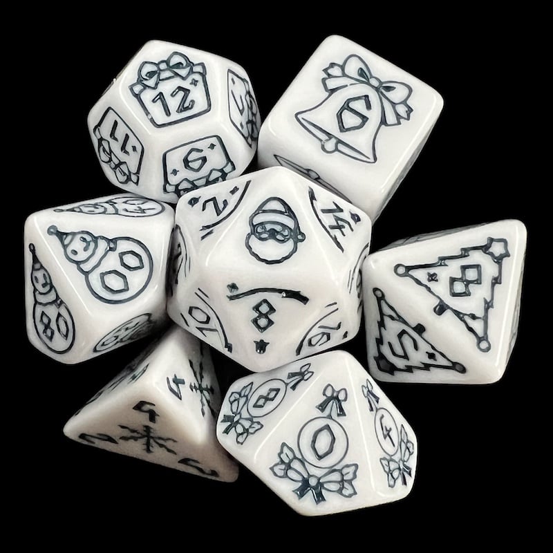 TDSO Christmas Opaque White & Black 7 Dice Polyset